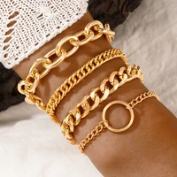 docona 4pcsset punk gold thick chain bracelet set for women gothic multi layer hollow geometry bangle ladies party jewelry gift