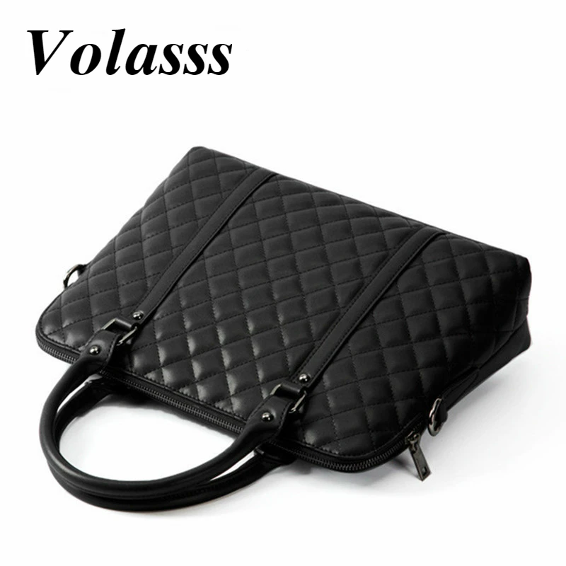 volasss black luxury womens handbags genuine leather business briefcase bags designer women handbag female office 14 laptop bag free global shipping