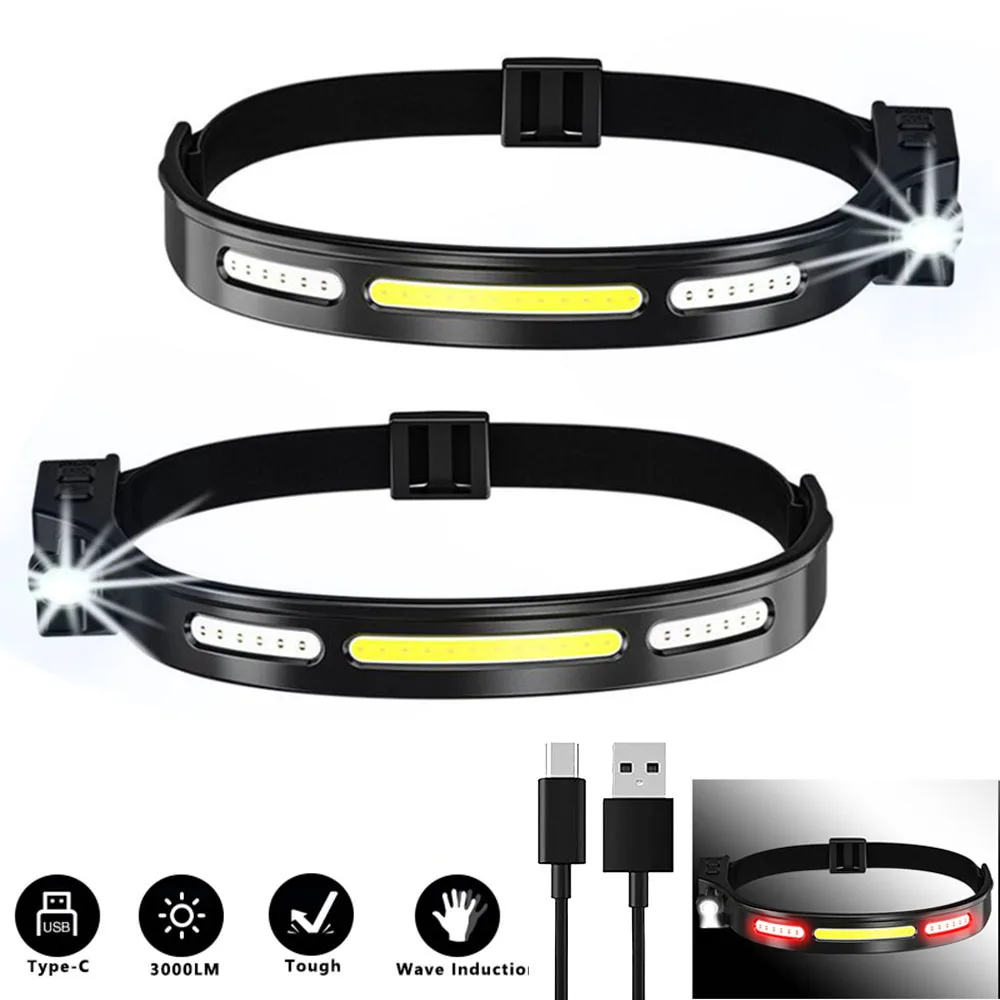 80000lumens COB headlight TYPE-C fast charging sensor headlamp head torch flashlight camping wild fishing lamp with red light