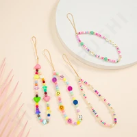 2021 bohemian new trendy colorful smiling beads chain for women mobile phone chain anti lost handmade acrylic cord lanyard