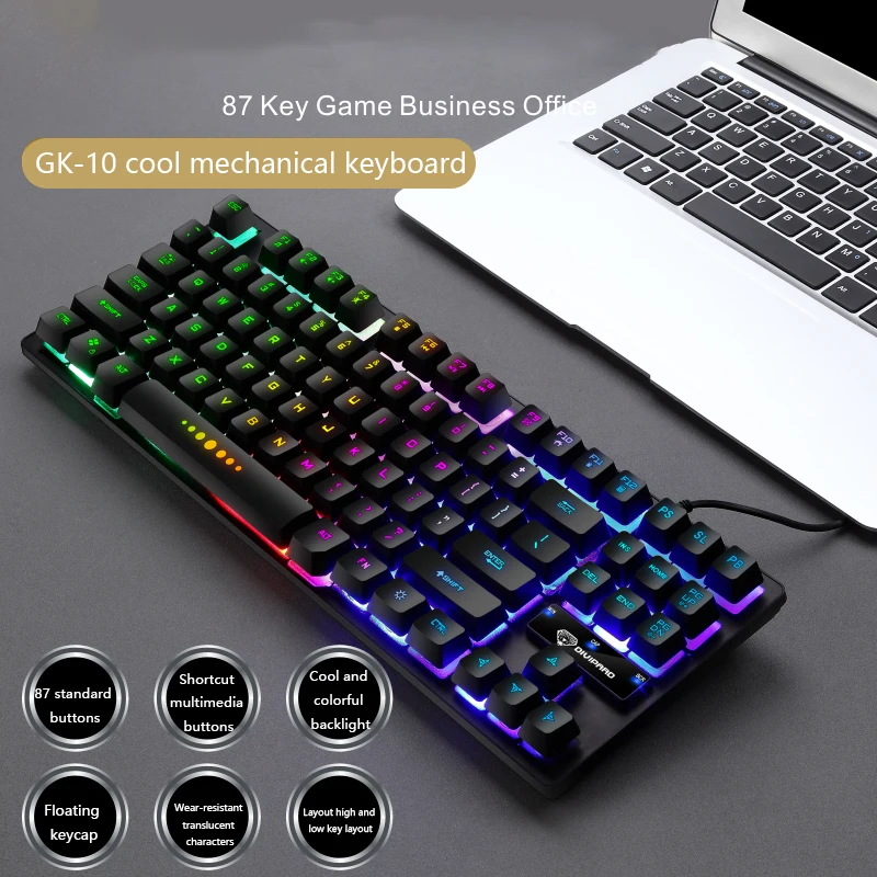 Натуральная GK 10 игровая механическая клавиатура 87 клавиш USB Проводная RGB