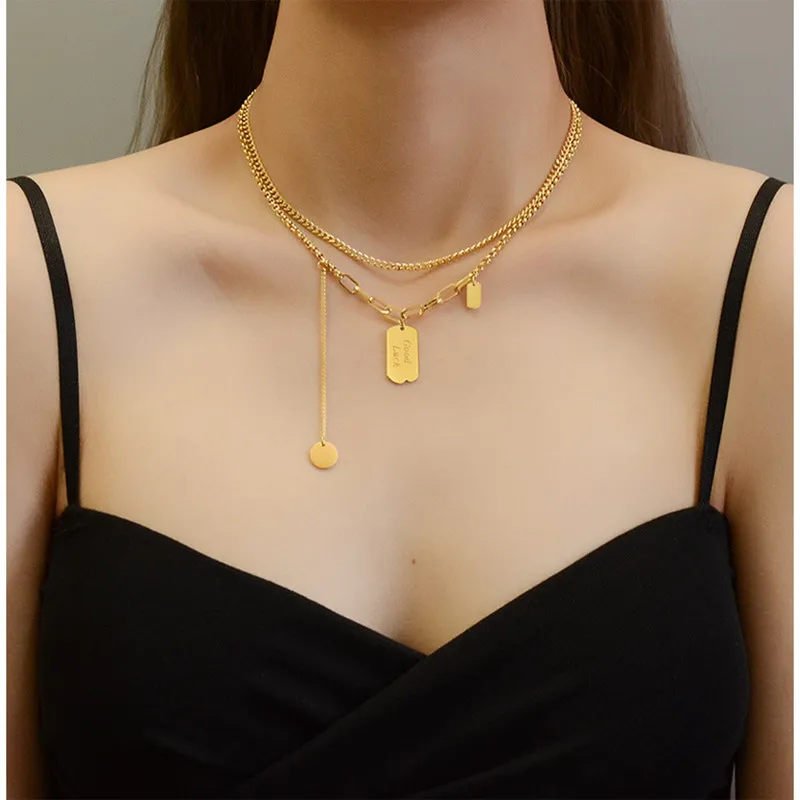 

Punk multilayer chains round tassel necklaces for women jewelry on the neck, gold plated stainless steel choker necklace woman