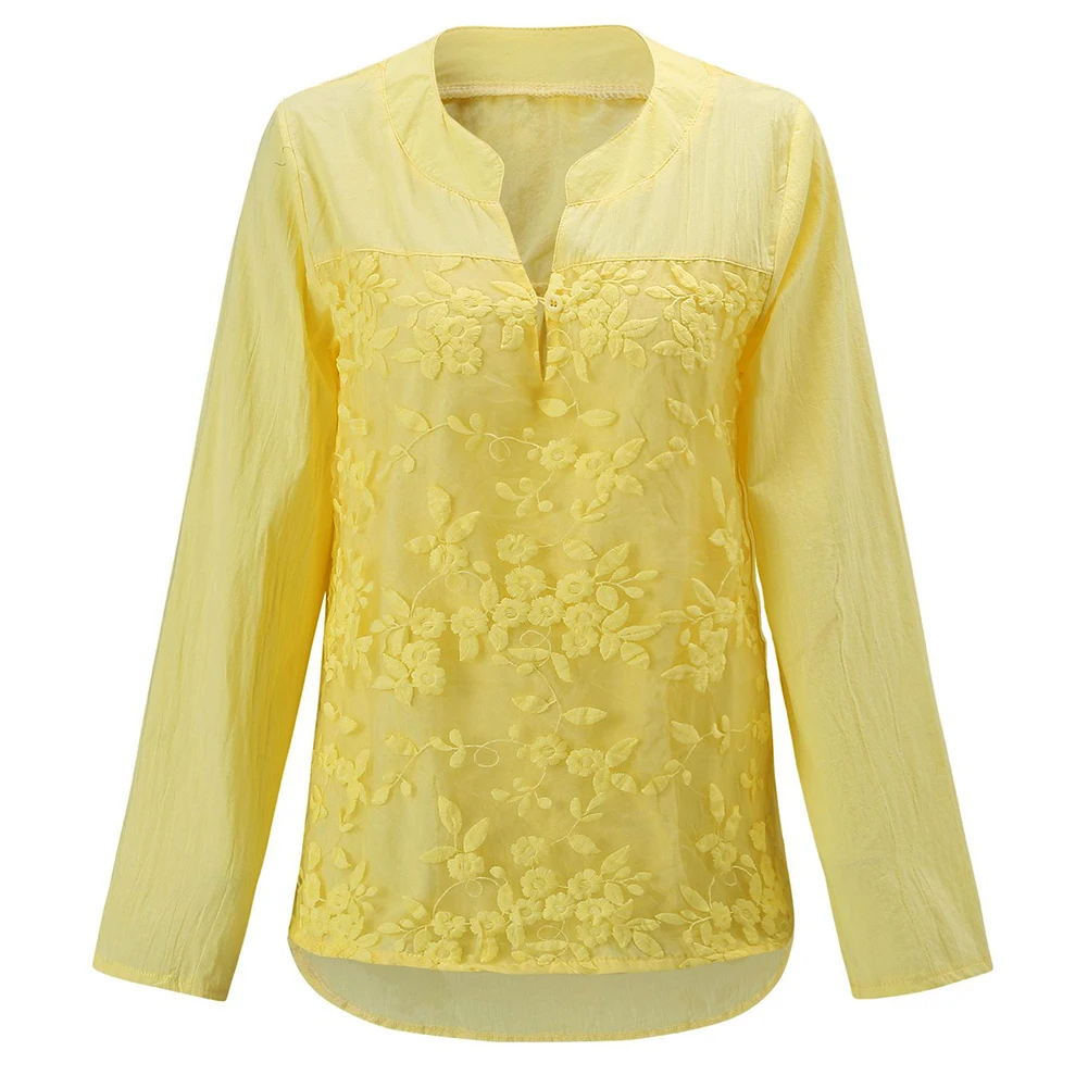 

blouse women Elegant Solid Color Women lace EmbroideryV Neck Long Sleeve Blouse Top blouse women blusas mujer de moda 2020