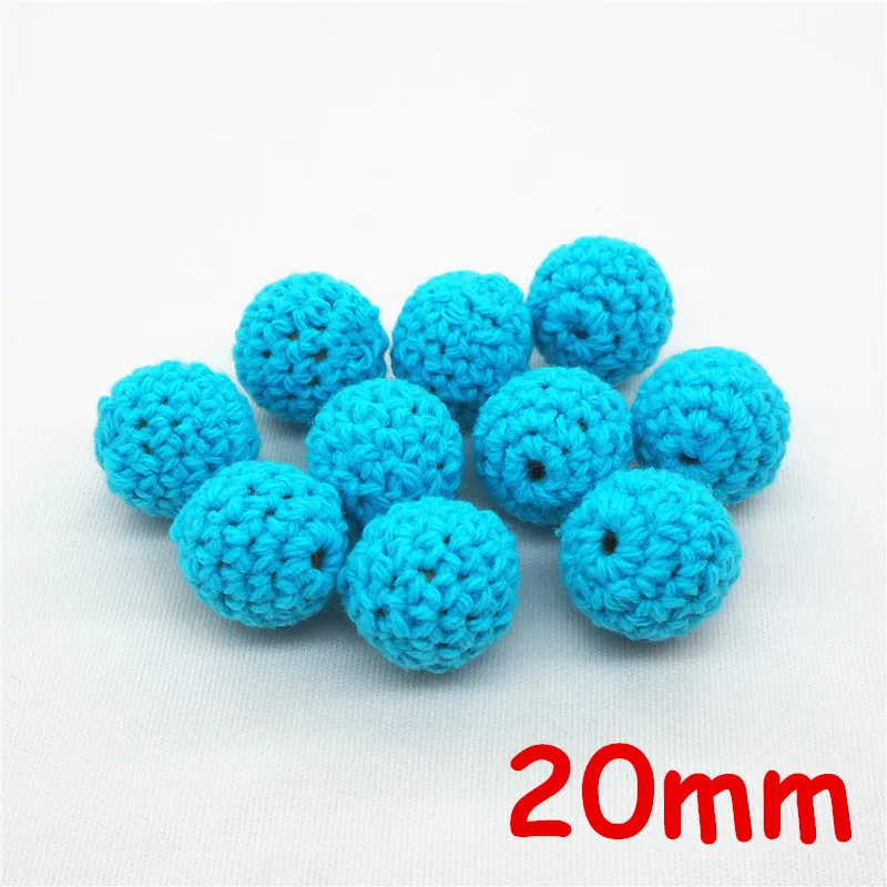 Blue Chenkai 50 шт. 16 мм 20 мм Круглый Вязание Хлопок крючком деревянные бусины шарики для DIY украшения для прорезания зубов ожерелье игрушка - Цвет: Blue