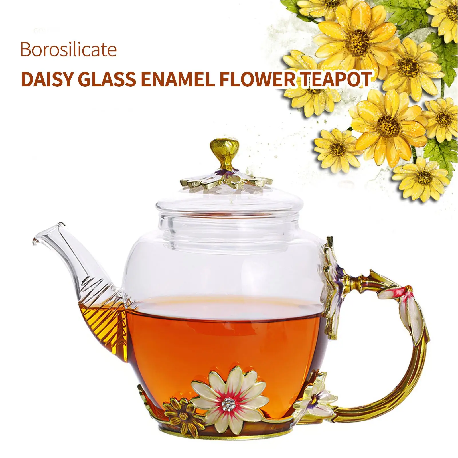 

Portable Transparent Glass Teapot Heat-Resistant Large Clear Tea Pot Flower Tea Set Puer Kettle Office Home Tool
