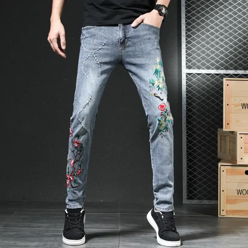 

Men's Fashion Denim Washed Trousers Jeans Slim Straight Pants