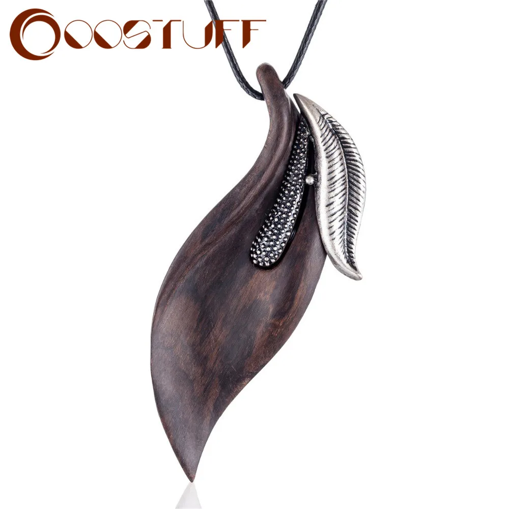 Красивый Уникальный сандаловое дерево лист ювелирные изделия длинное ожерелье