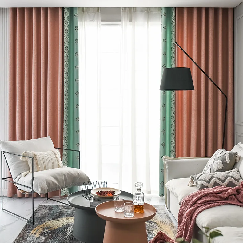 

Curtains for Living dining room bedroom New Product Rural Fresh Pure Color Cotton Linen Stitching Embroidery Lace Girls Children