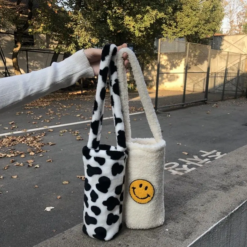 Сумка на плечо Женская со смайликом модная мягкая плюшевая Портативная