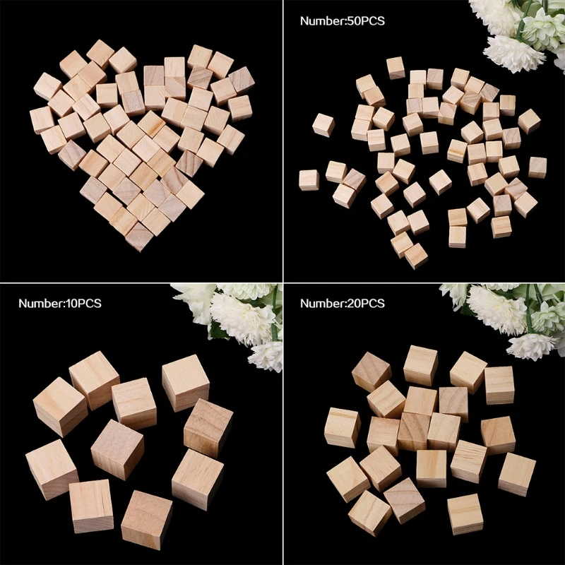

10/25/25mm Wooden Square Blocks Mini Cubes Embellishment for Woodwork Craft DIY R9JE