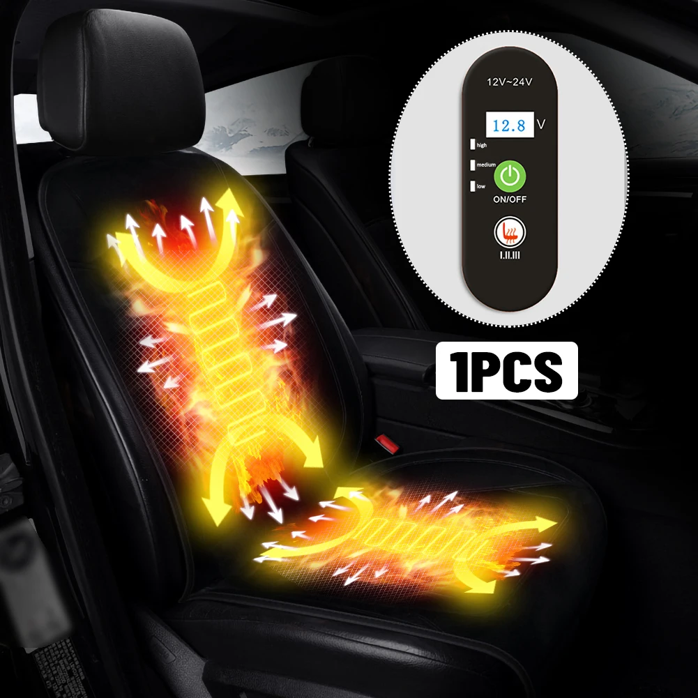 

12V /24V Heating Car Seat Cover Heated Auto Front Seat Cushion Plush Heater Winter Warmer Control Electric Heating Protector Pad