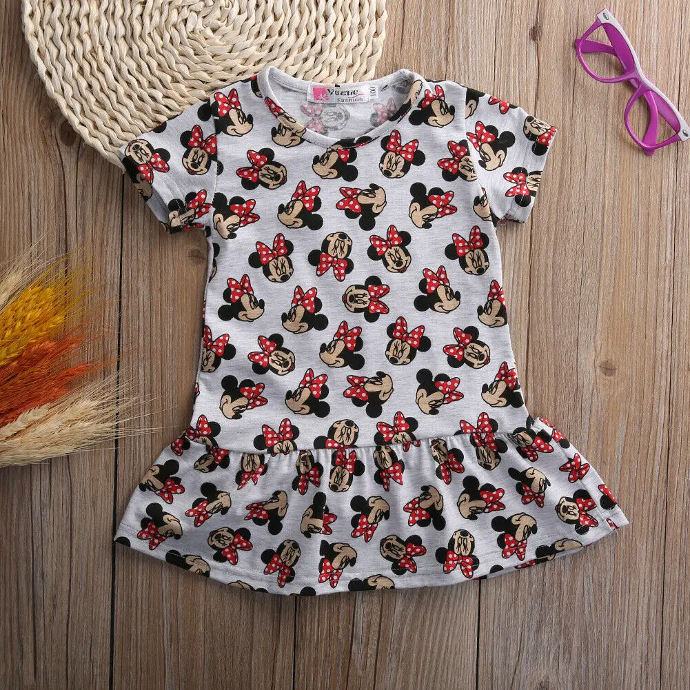 Toddler Baby Girls Dress Cartoon Summer Minnie Mouse Striped Short Sleeve Princess Casual For Girls Enfant Garments Clothing
