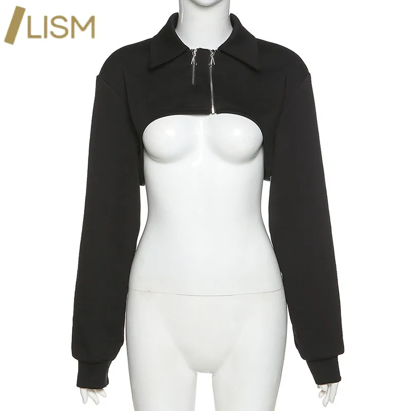 

LISM Turn-down Collar Basic Coat Jackets for Women Streetwear Autumn Winter Long Sleeve Zipper Jackets Coat New Outerwear