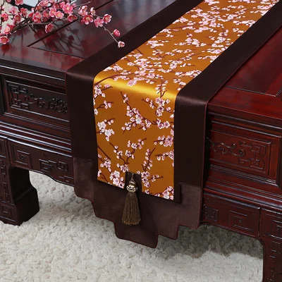 orange with coffee Роскошный сливовый, с цветами скатерть в виде узкой полосы последний китайский стиль домашний декор Чайный Столик Ткань шелковая парча Прямоугольный Обеденный стол коврик - Цвет: orange with coffee