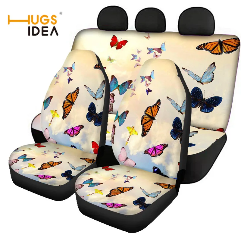 

HUGSIDEA Front and Back Car Seat Covers Pretty Colorful Butterfly Pattern 3D Print Auto Cushion Mat Universal Size Fit Most Car