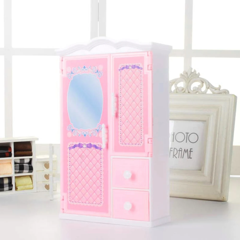 Детская симпатичная пластиковая мини кукольная мебель розовый Шкаф кукольный