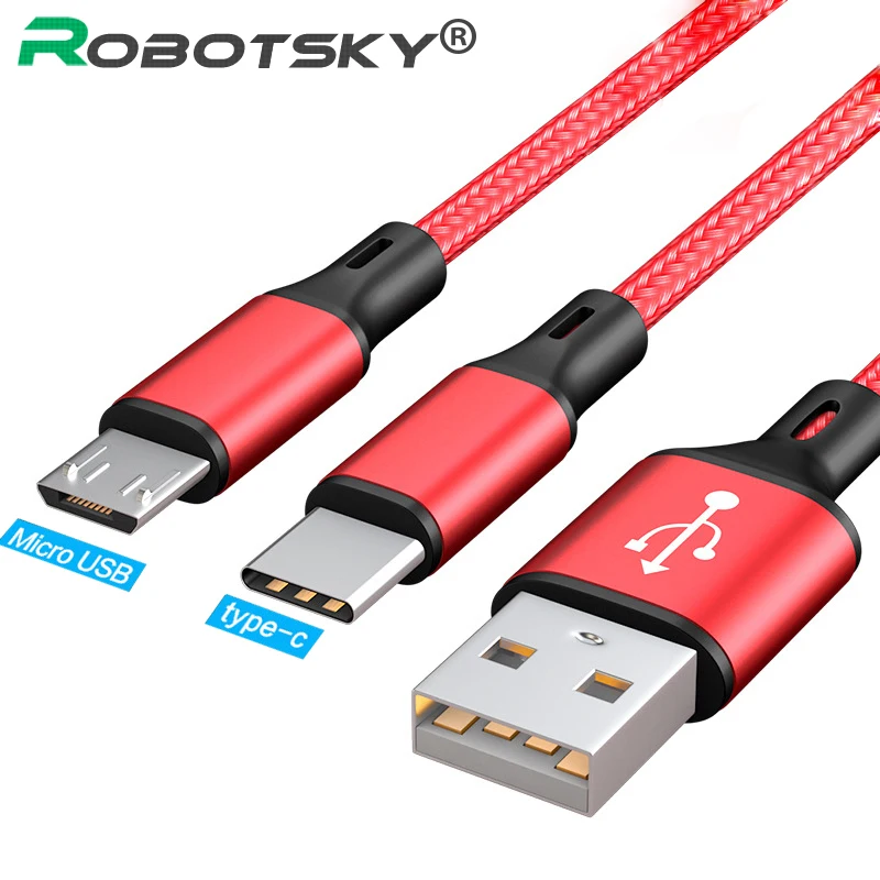 2 в 1 кабель Micro USB Type C для быстрой зарядки и передачи данных Huawei P20 P30 Mate Samsung S9 S10 +