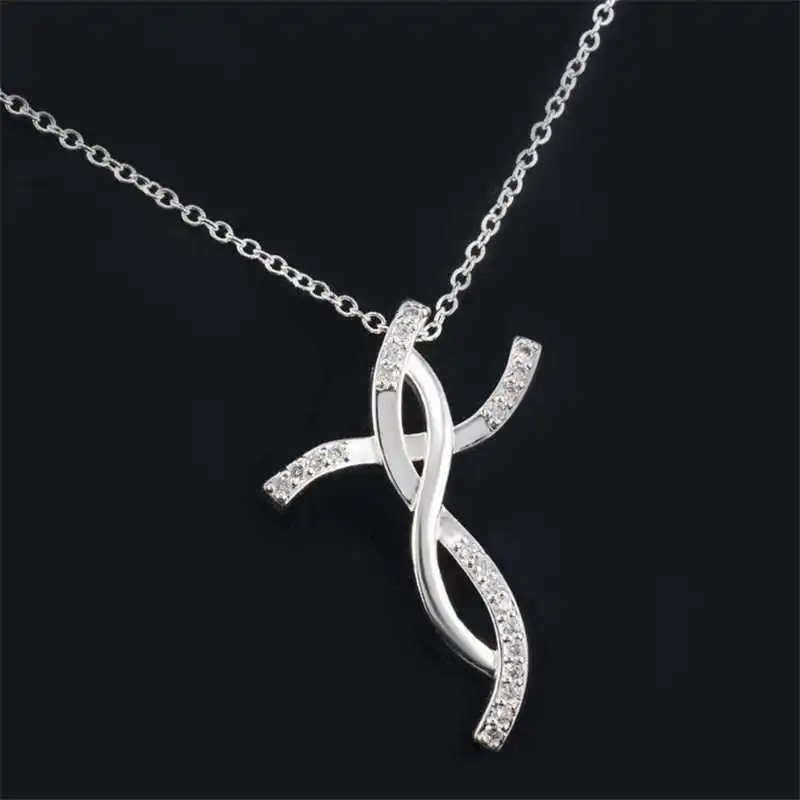 

Cute Silver Color crystal Women Necklace Fashion wedding charms Cross jewelry