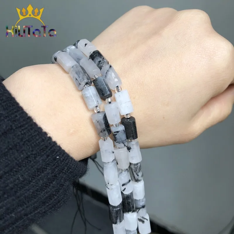 Натуральный граненый черный рутилированный кварцевый камень бисер