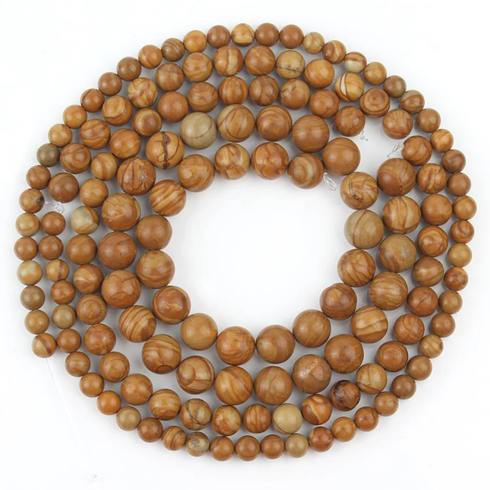 Natural Stone Yellow Wood Veins Turquoises Loose Spacer Beads For Jewelry Making DIY Woman Man Bracelets 15&quotInch 4 6 8 10 12 mm |