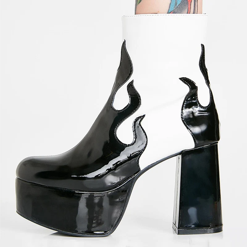 Женские ботильоны на платформе FSJ черно-белые кожаные ботинки массивном каблуке