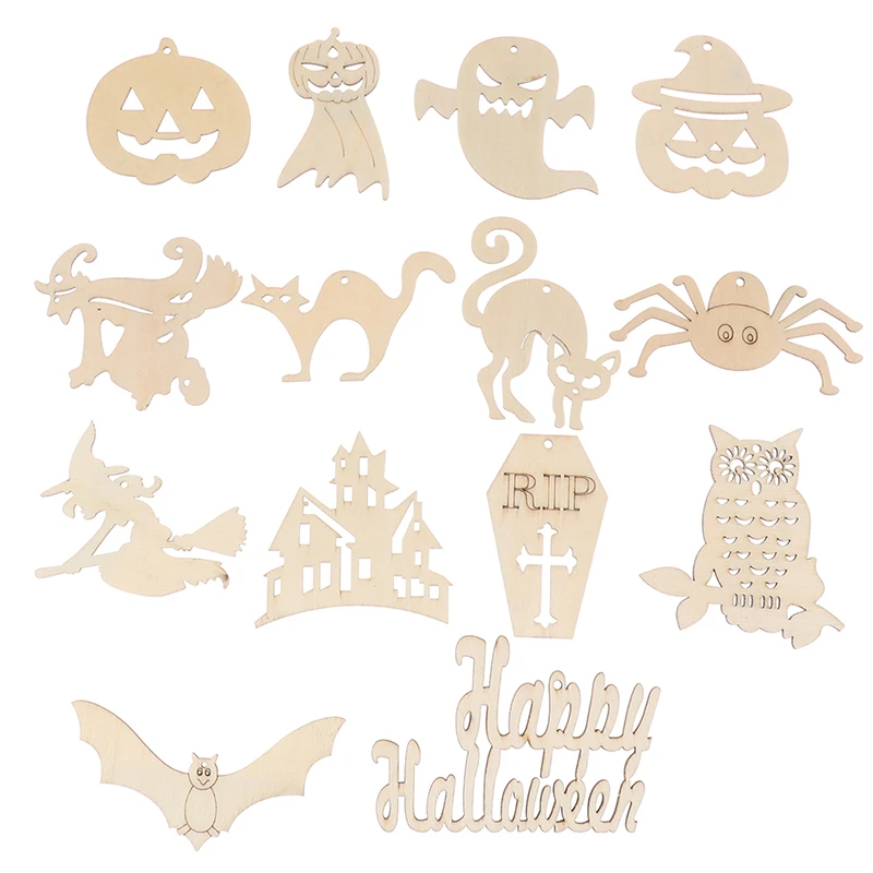 

10Pcs/Set Wooden Chips Creative Wooden Crafts Festival Party Pendant DIY Props Halloween Decorations