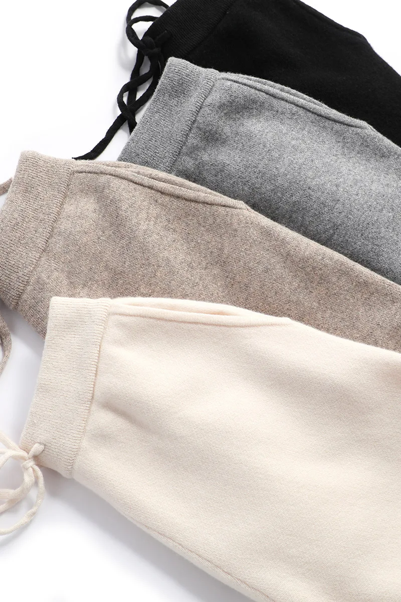 Женские прямые брюки из 100% чистой шерсти трикотажные с эластичным поясом плотные