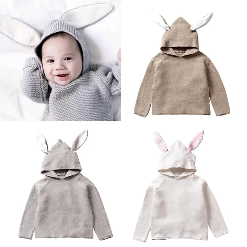 Детский Милый хлопковый пуловер с 3d Кроликом От 1 до 5 лет Теплые Топы Осень-зима