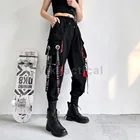Женские шаровары 2022, модные брюки-джоггеры в стиле панк с карманами и цепочкой, уличная одежда в стиле Харадзюку с эластичной высокой талией