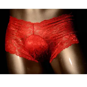 Кружевное Эротическое нижнее белье для геев, нижнее белье, боксеры, сексуальное нижнее белье с низкой посадкой, трусы с U-образным выпуклым мешочком, шорты, дышащие прозрачные трусики