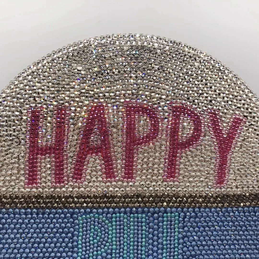 Новый HAPYY Letter белый/синий полный бриллиант круглой формы женский клатч высокого