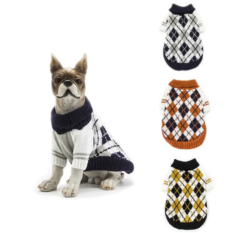 

Pet Dogs Cat Sweater Puppy Dogs Autumn And Winter Coat British Style Costume Rhombus Design Knitwear Apparels Chihuahua Clothes