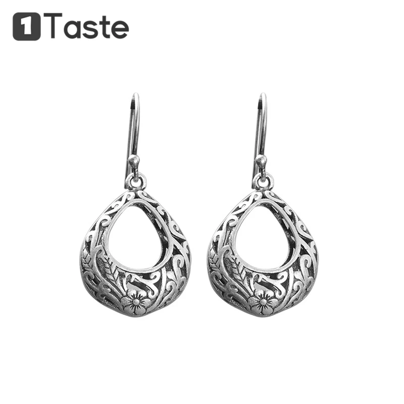 

ONE TASTE S925 Silver Hollow Craft Flower Plant Drop Earrings For Women Thai Silver Vintage Trendy Earring Fine Jewelry 2021 New