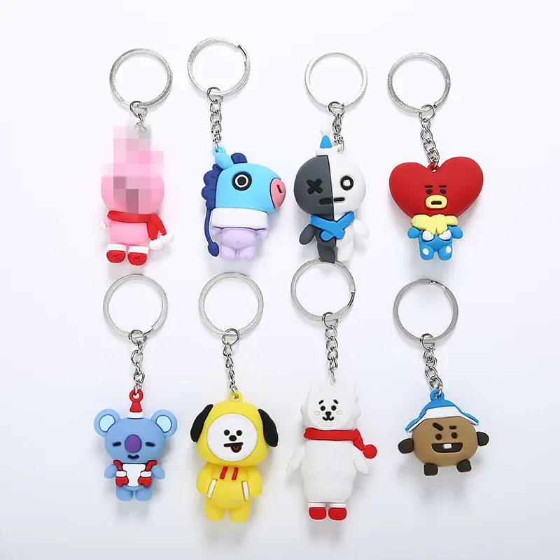 Bt21 bts милый брелок силиконовые брелки для ключей женщин и мужчин 3D сделай сам
