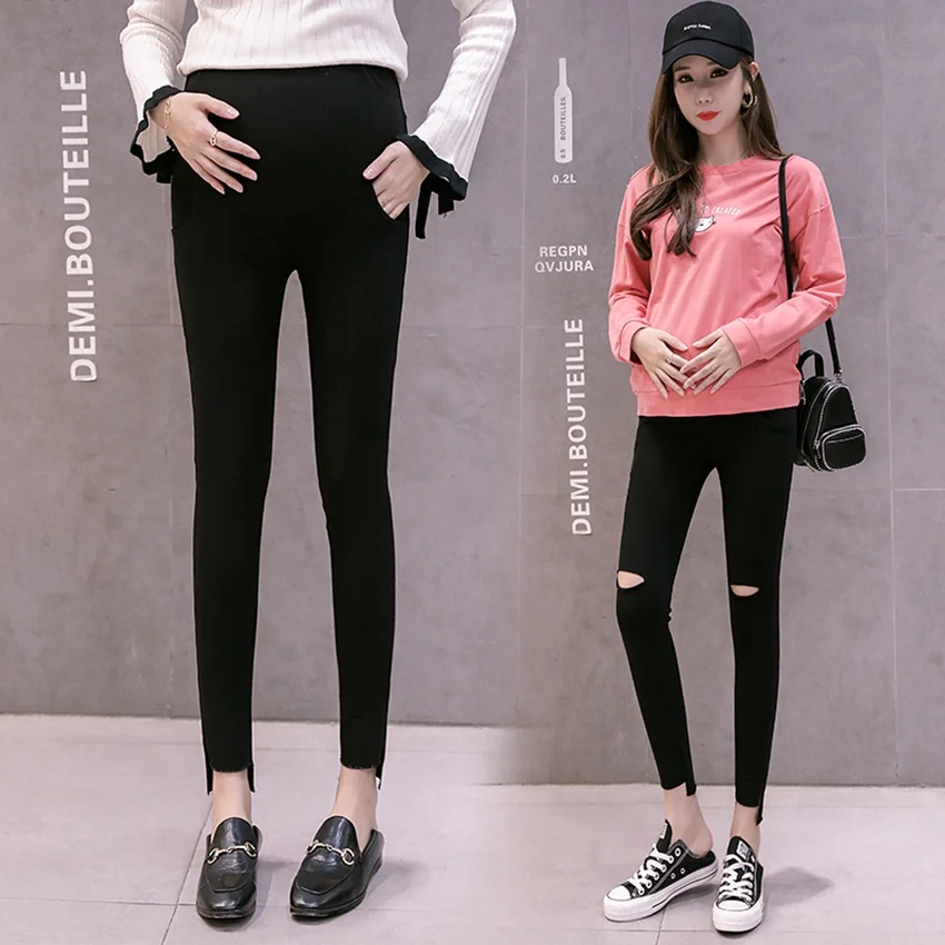 Broken hole maternity pants magic stomach lift furry split nine fashion wear bottoming high elastic pregnancy | Мать и ребенок