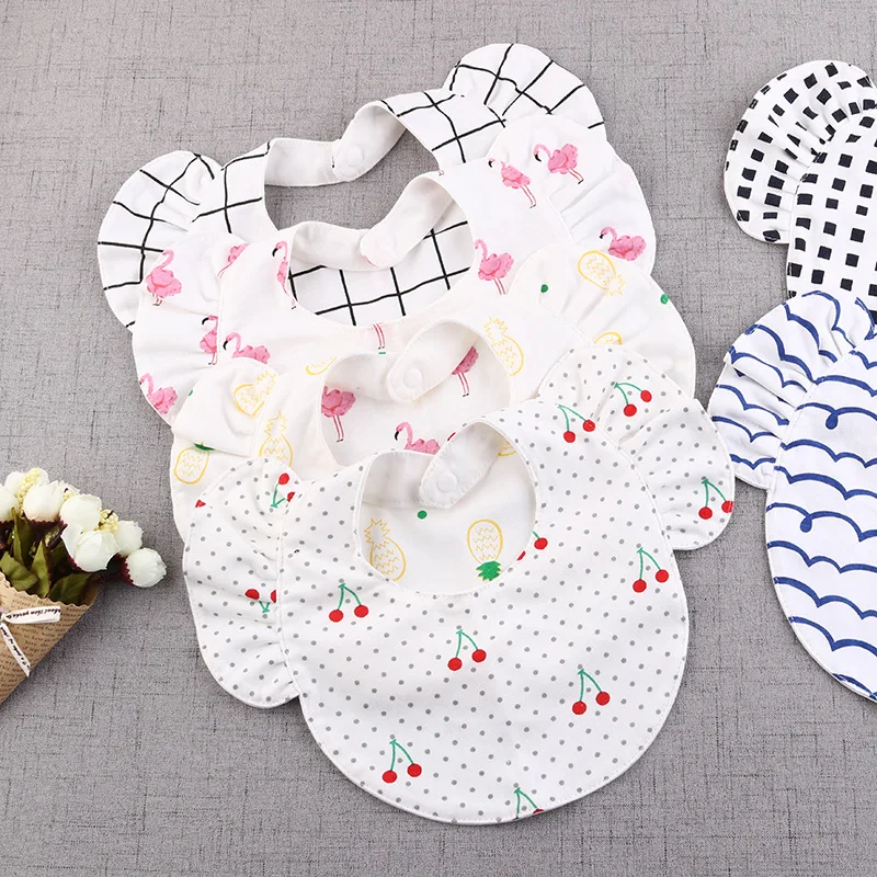 

Korea Style Ins Baby Feeding Bibs Cotton Printted Color With Lotus Leaf Sweet Wing Saliva Towel Children Accessories Stuff