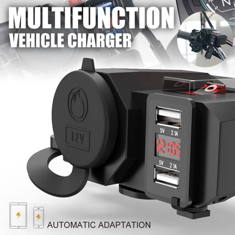 Водонепроницаемое зарядное устройство на руль мотоцикла 12 В двойной USB адаптер