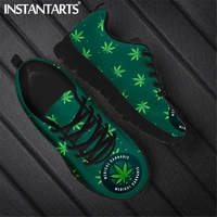 instantarts 2021 new style green weed leaves printed flat shoes for women spring autumn soft warm casual sneaker light zapatos