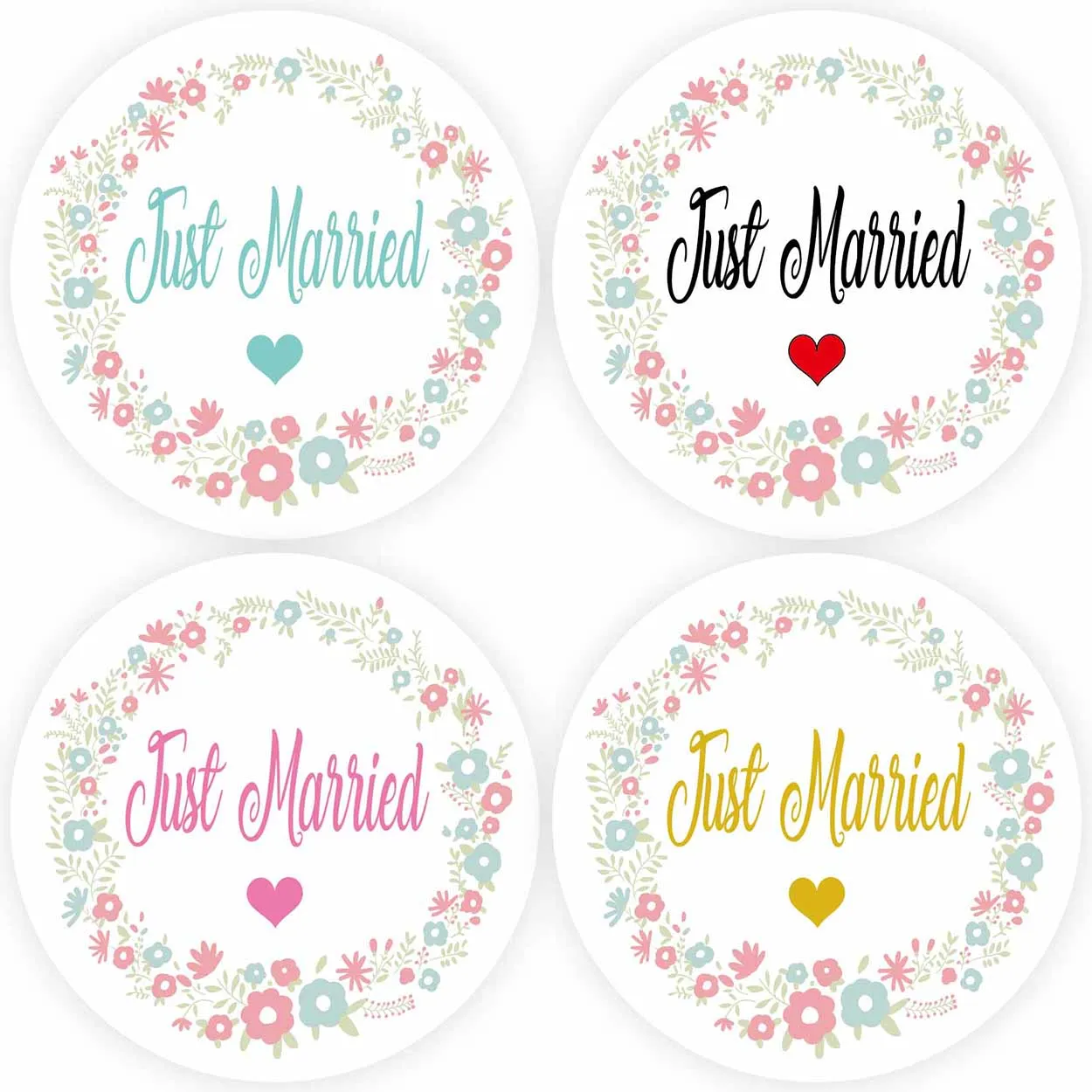 

DouxArt 100 Pieces Just Married Wedding Favors Stickers, 40mm Colorful Garland Heart Marriage Communion Handmade Gift Labels