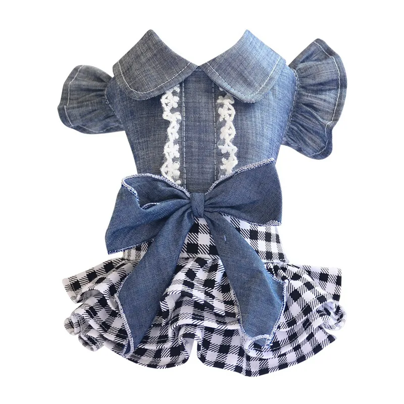 

Pet Spring Summer Cowboy Clothes For Dog Girls, Small Medium Dog Bubble Bowknot Skirt
