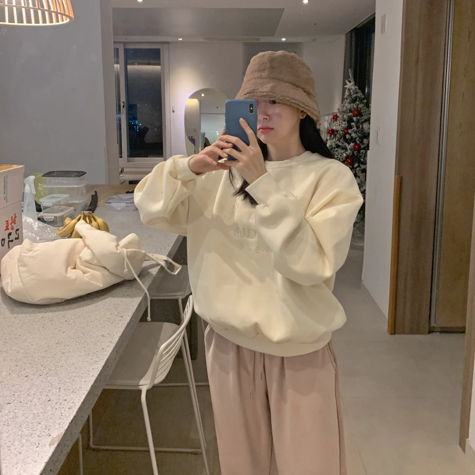 Корейские толстовки с вышитыми буквами свитшоты повседневные винтажные