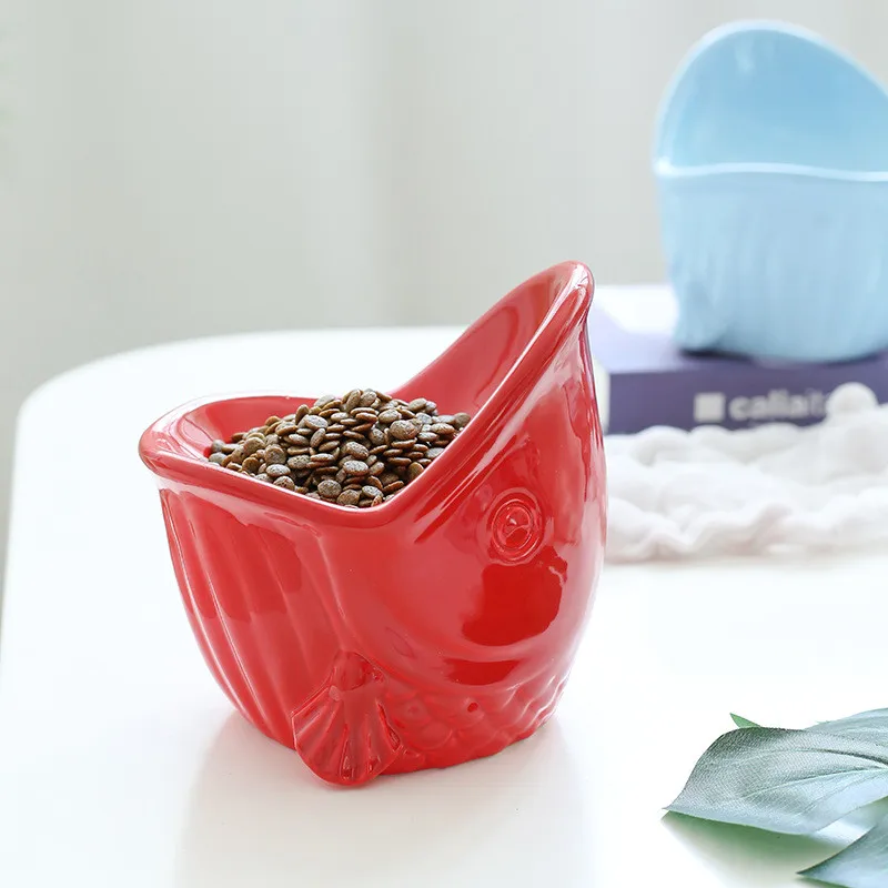 

Cat Bowl Ceramic Dog Bowl Protect Cervical Spine Cat Food Feeder Cute Fish Shape Pet Bowl Anti-overturning Pet Drinking Bowls