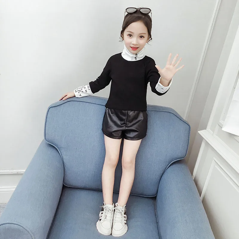 Базовая Осенняя футболка с высоким воротом и принтом в виде букв для девочек 2020