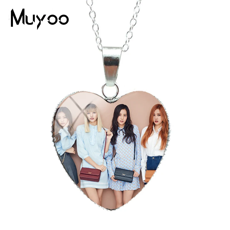 2 Новая мода Корея Поп BLACKPINK группа сердце бижутерия со стеклянными кабошонами ожерелье ручной работы Сердце Подвески Подарки для поклонников HZ3 - Окраска металла: 2