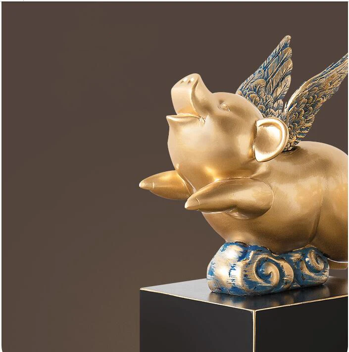 Китайская эпоксидная скульптура счастливой золотой свиньи FENGSHUI украшения для
