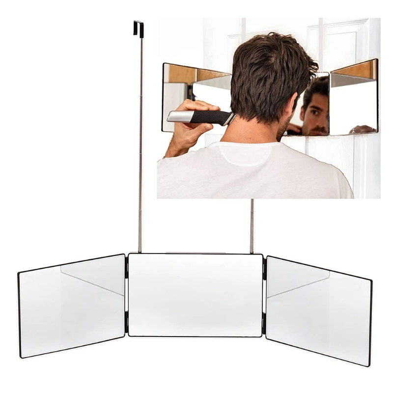 

Trifold Hair Cutting Mirror Self Styling Mirrors with Adjustable Height Telescopic Hook Makeup Tool Household Portable Hanging