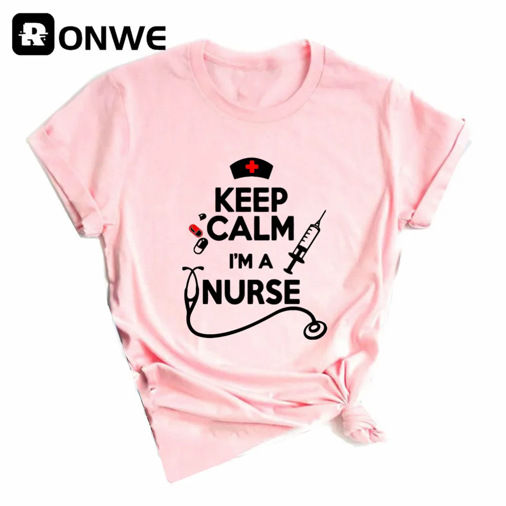 Футболка женская черная с коротким рукавом и принтом медсестры - купить по