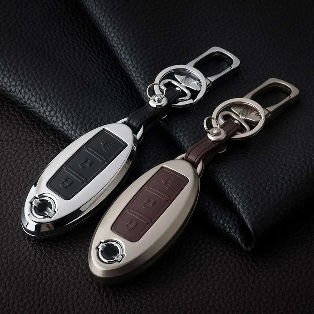 Чехол для автомобильного ключа из цинкового сплава и кожи Nissan Teana X-Trail Qashqai Note Livina