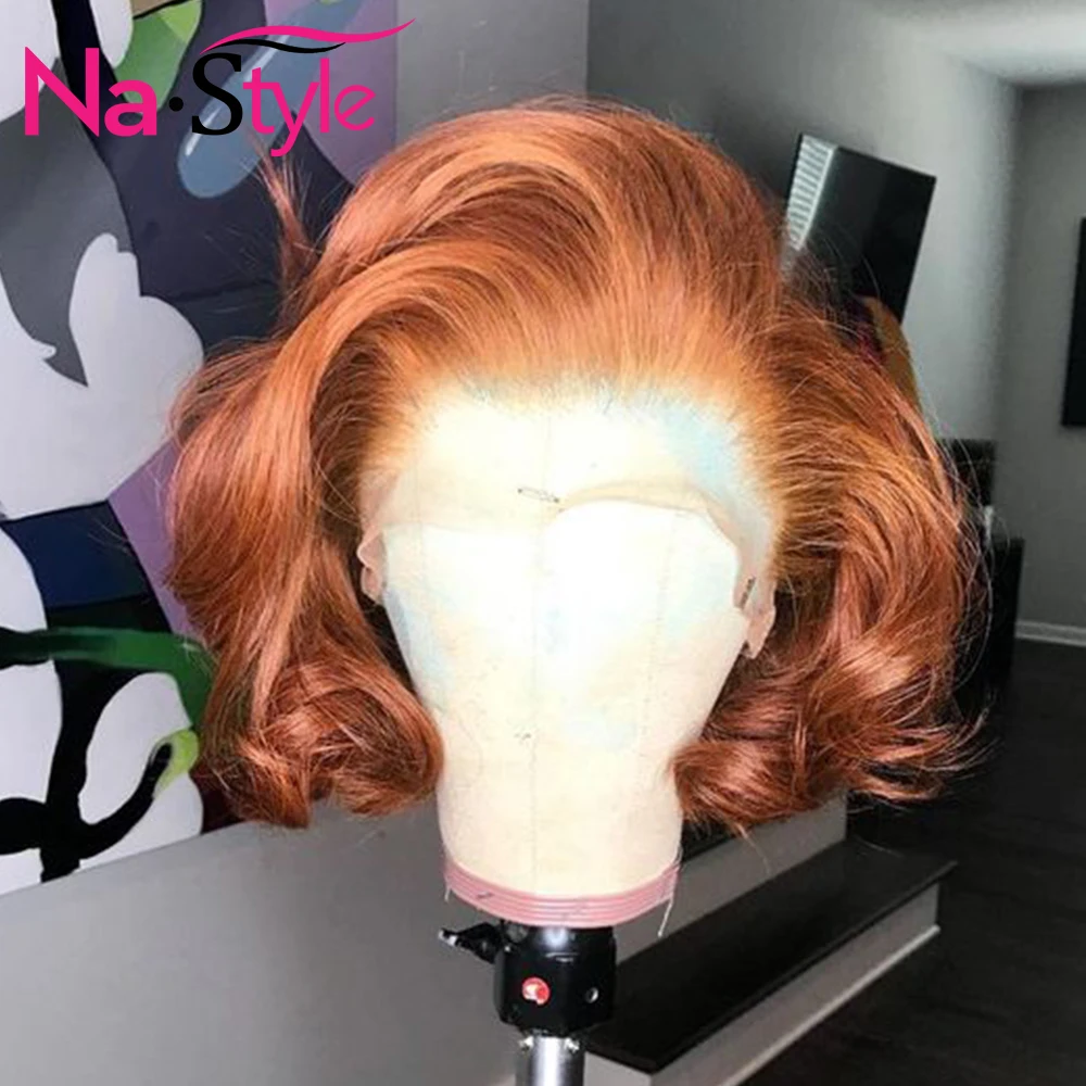 Оранжевые кружевные фронтальные парики Короткие из человеческих волос для