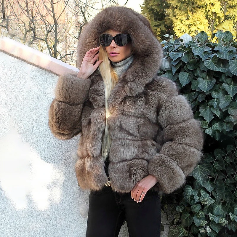 New Luxury Women Real Blue Fox Fur Coat With Hood Thick Warm Natural Pelt Fox Fur Jacket 2022 Plus Size Geunine Fur Coats Women enlarge